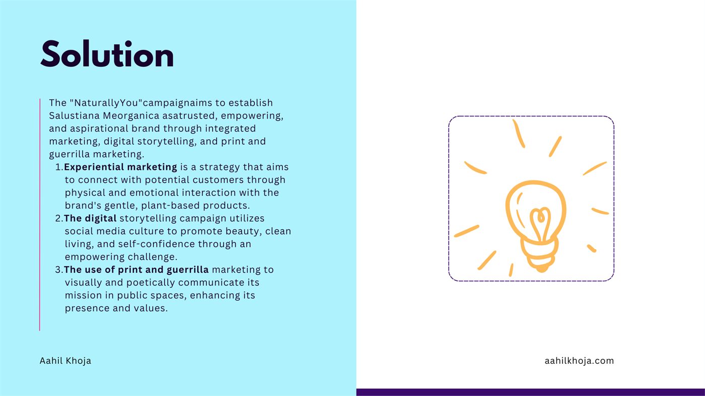 Solution slide introducing the NaturallyYou campaign built on experiential, digital, and print marketing