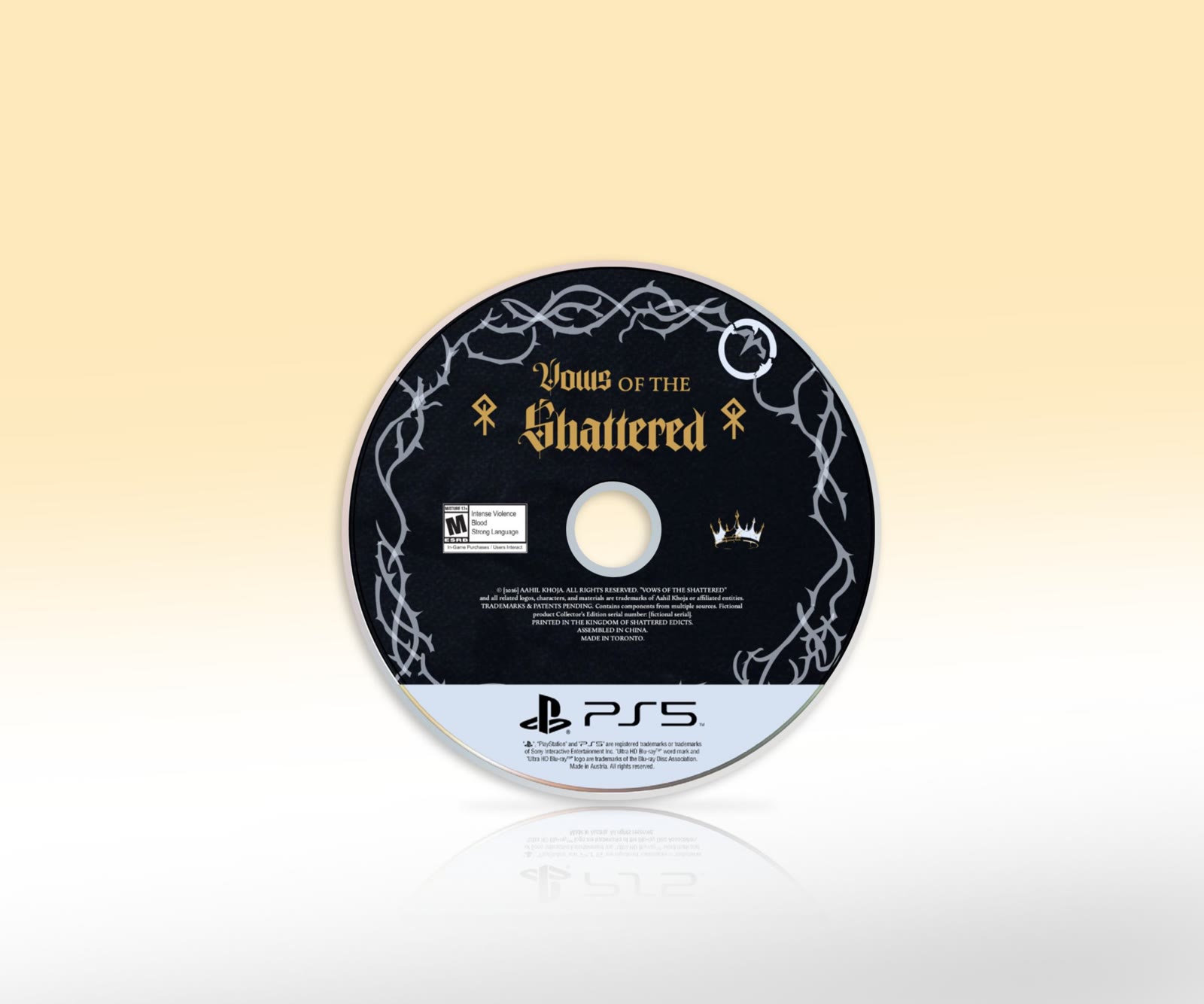 Game disc mockup with the Vows of the Shattered label design